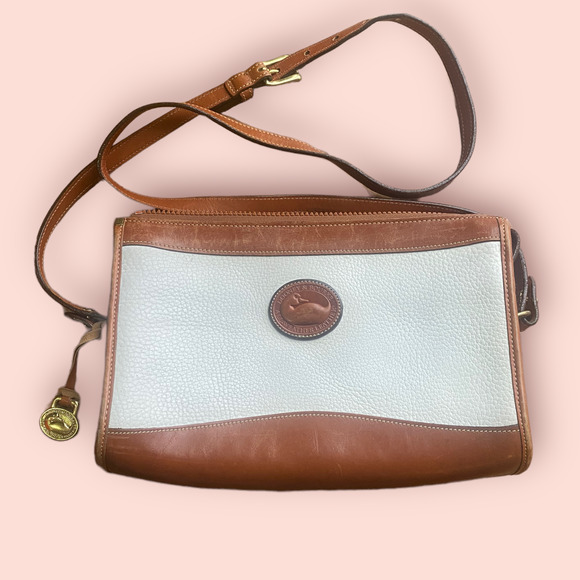 Dooney & Bourke Handbags - Vintage Dooney & Bourke White Pebbled Leather & Tan Crossbody Bag